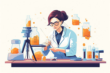 实验室里戴着眼镜的女科学家图片