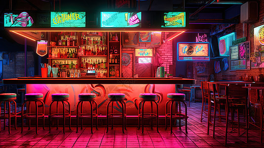 时髦酒吧霓虹灯的颜色图片