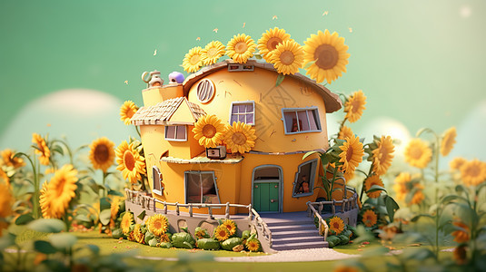 等距微型向日葵房屋模型图片