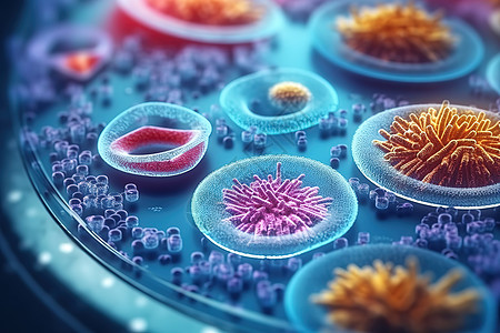 科学实验室培养皿中细菌和病毒细胞图片