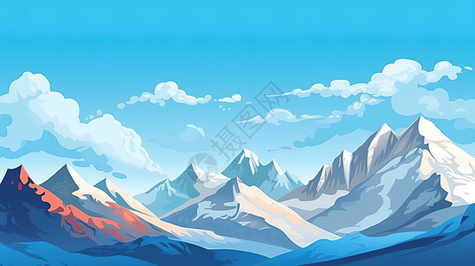 冬季空旷雪山场景背景卡通风格图片