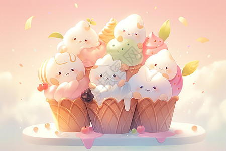 夏天冰淇淋甜品可爱漫画图片