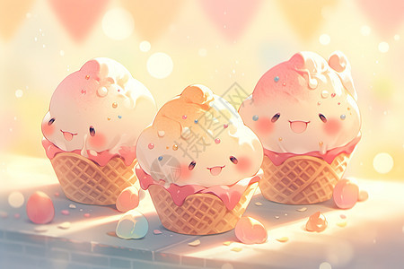 夏天可爱美味冰淇淋甜品漫画图片