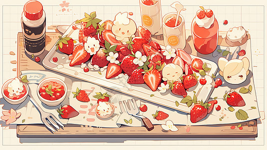 可爱的小清新草莓卡通甜品图片