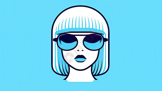蓝色背景戴着墨镜的时尚女孩头像图片