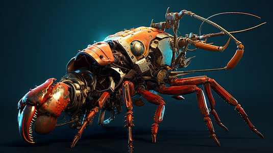科幻金属质感机器人龙虾图片