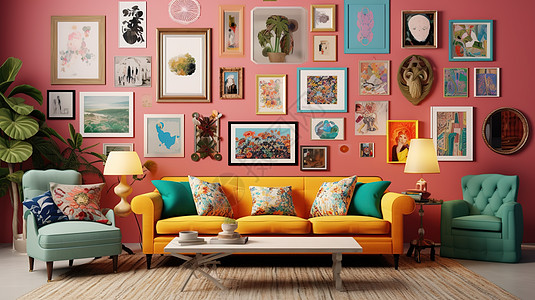 客厅装饰画波西米亚风格客厅墙上的装饰画插画