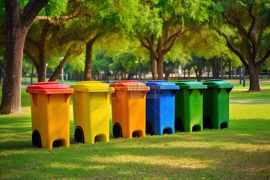 维护良好的城市公园回收垃圾桶图片
