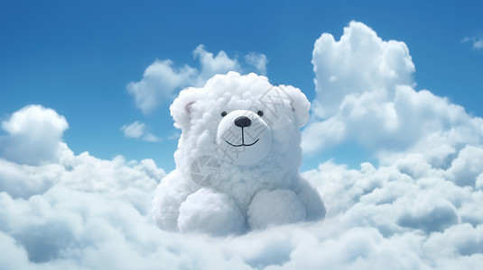 可爱卡通小白熊和白云壁纸图片