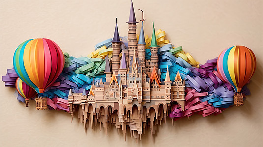 彩色城堡剪纸背景图片