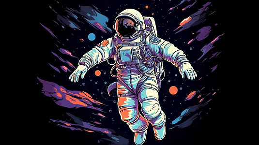 宇航员与太空空间插画图片
