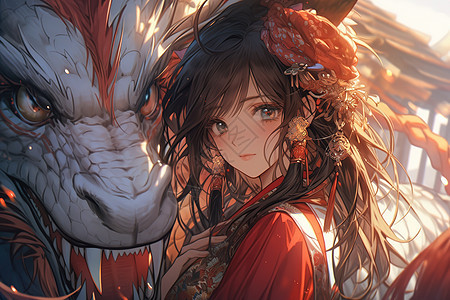 龙与女孩中国神话图片