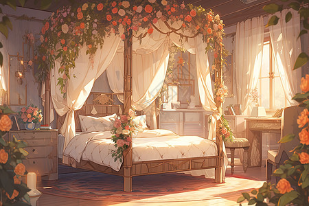 宽敞的卧室复古华丽床图片