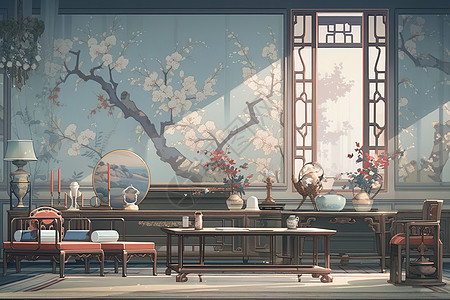 新中式装饰的客厅中国风游戏图片