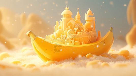 香蕉上的黄色可爱卡通城堡图片