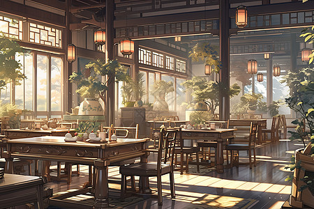 动漫中的中式风格的茶楼茶室图片