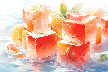 水果冰块夏日冰粒高清图片