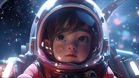 穿宇航服坐飞船的可爱立体卡通小孩图片