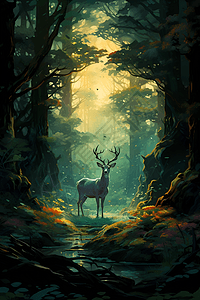深林里的神鹿图片