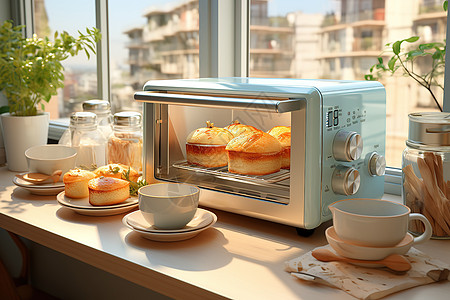 可爱马卡龙蓝色烤面包机图片