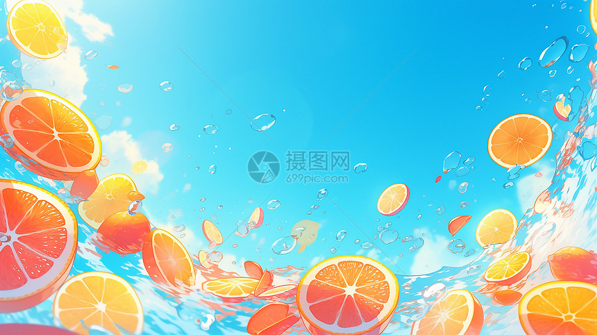 梦幻小清新夏季水果橙子插画图片