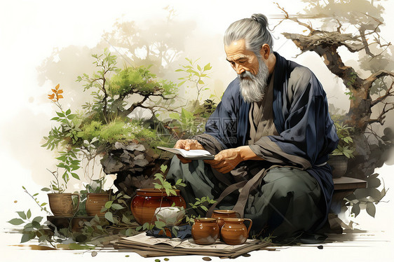 中国古代大夫在研究中草药图片