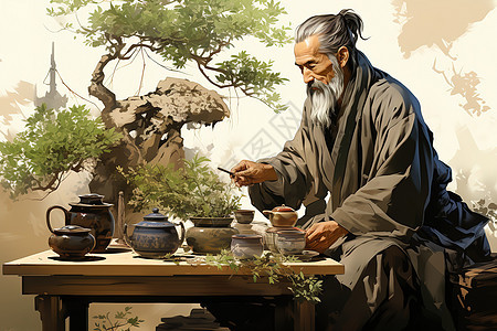 中国古代大夫在熬制中草药图片