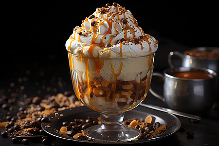 咖啡慕斯冰淇淋美味甜食背景图片