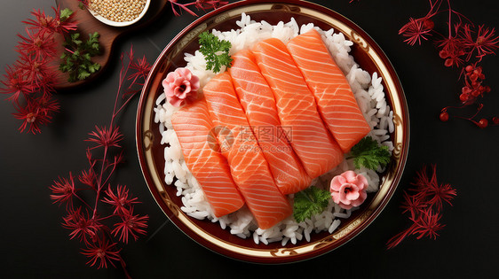 美味的日本料理三文鱼套餐图片