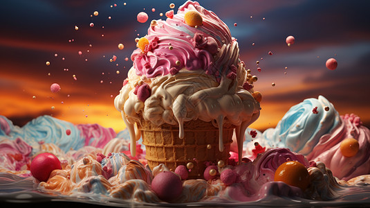 甜甜美味的彩色冰激凌巨无霸图片