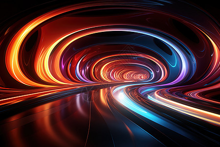 五颜六色的霓虹灯隧道漩涡3D艺术图片