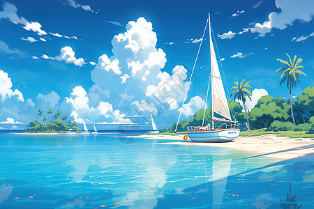 夏天海岛旅行美丽的小岛插画背景图片