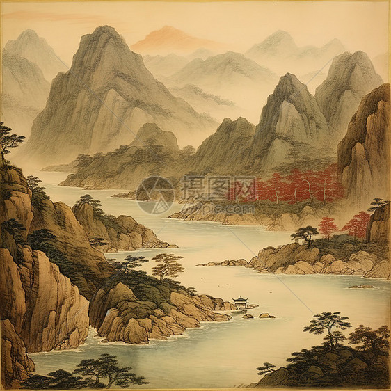 中国传统山水画万山诗意场景图片