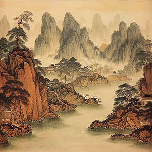 中国传统山水画诗意场景图片