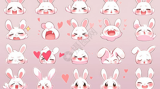 可爱的卡通小白兔头部各种表情图片