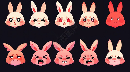 卡通兔子头部各种可爱的表情图片