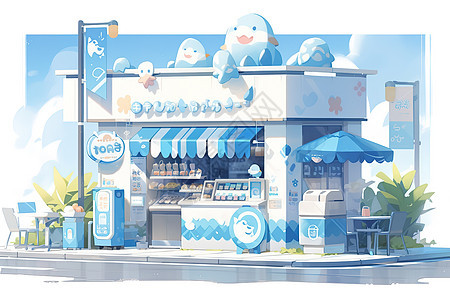 浅蓝色卡通超级休闲零食小商店图片