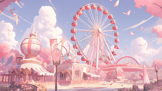 白白的云朵梦幻粉色卡通儿童游乐场图片