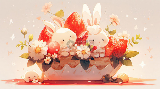 可爱的小白兔奶油蛋糕图片