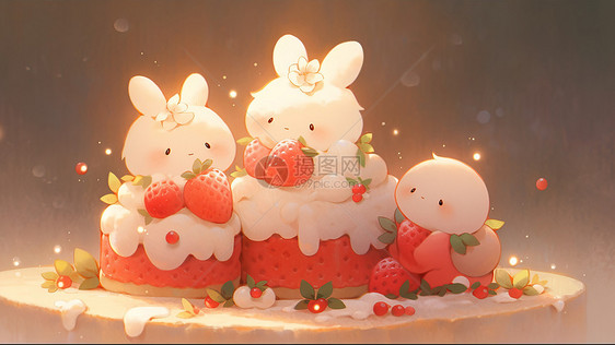 卡通小白兔草莓水果蛋糕图片
