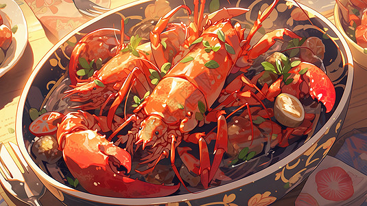 碗里的小龙虾美食插画图片