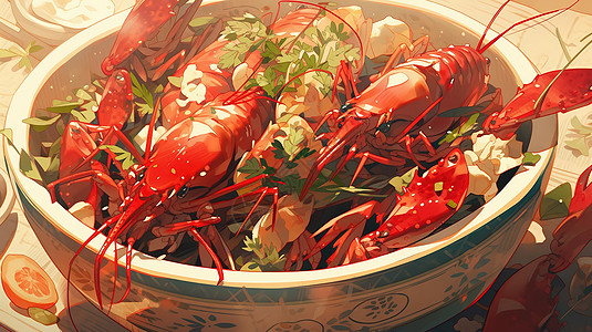 夏日美食碗里的小龙虾图片