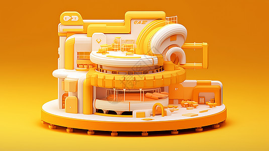 橙白撞色时尚现代立体卡通建筑背景图片
