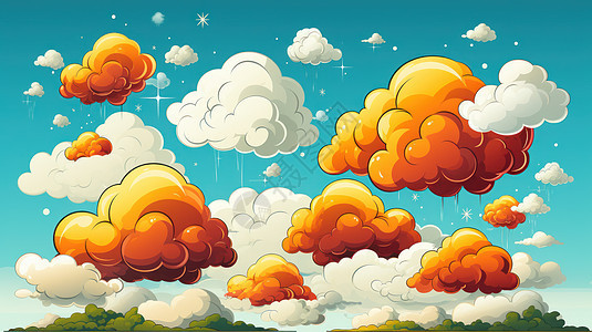 卡通可爱的橙色云朵与白色云朵背景图片