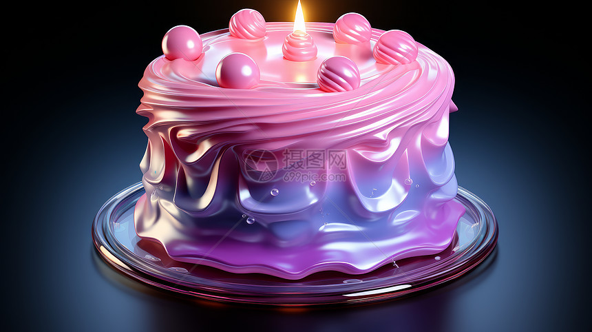 粉紫渐变漂亮的立体卡通蛋糕图片