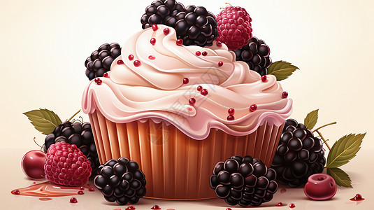 美味诱人的卡通覆盆子水果蛋糕甜品图片