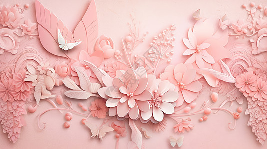 卡通粉色主题立体花装饰墙图片