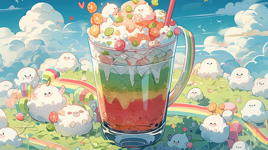 小清新彩虹色卡通奶油冰激凌杯图片