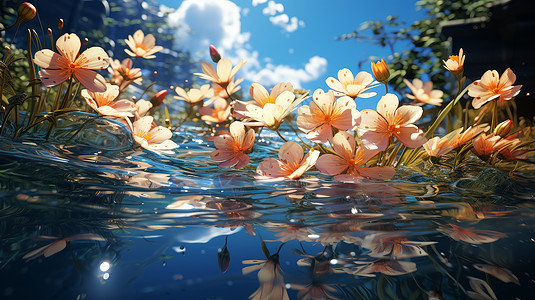 清凉的夏天湖面上美丽的小清新花朵图片