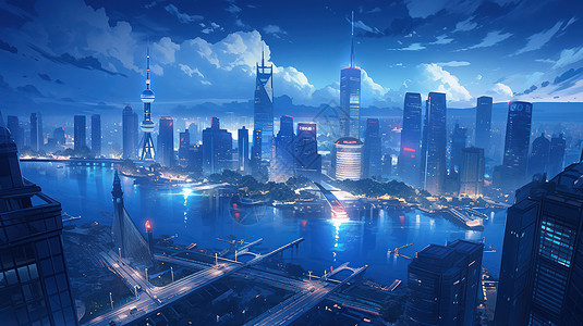 现代科技感卡通大都市夜景背景图片